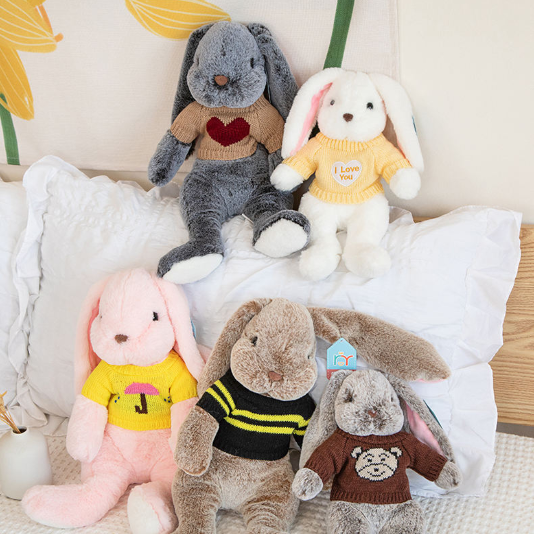 Grey Bunny Buddy™ - Knuffel konijn met kleding