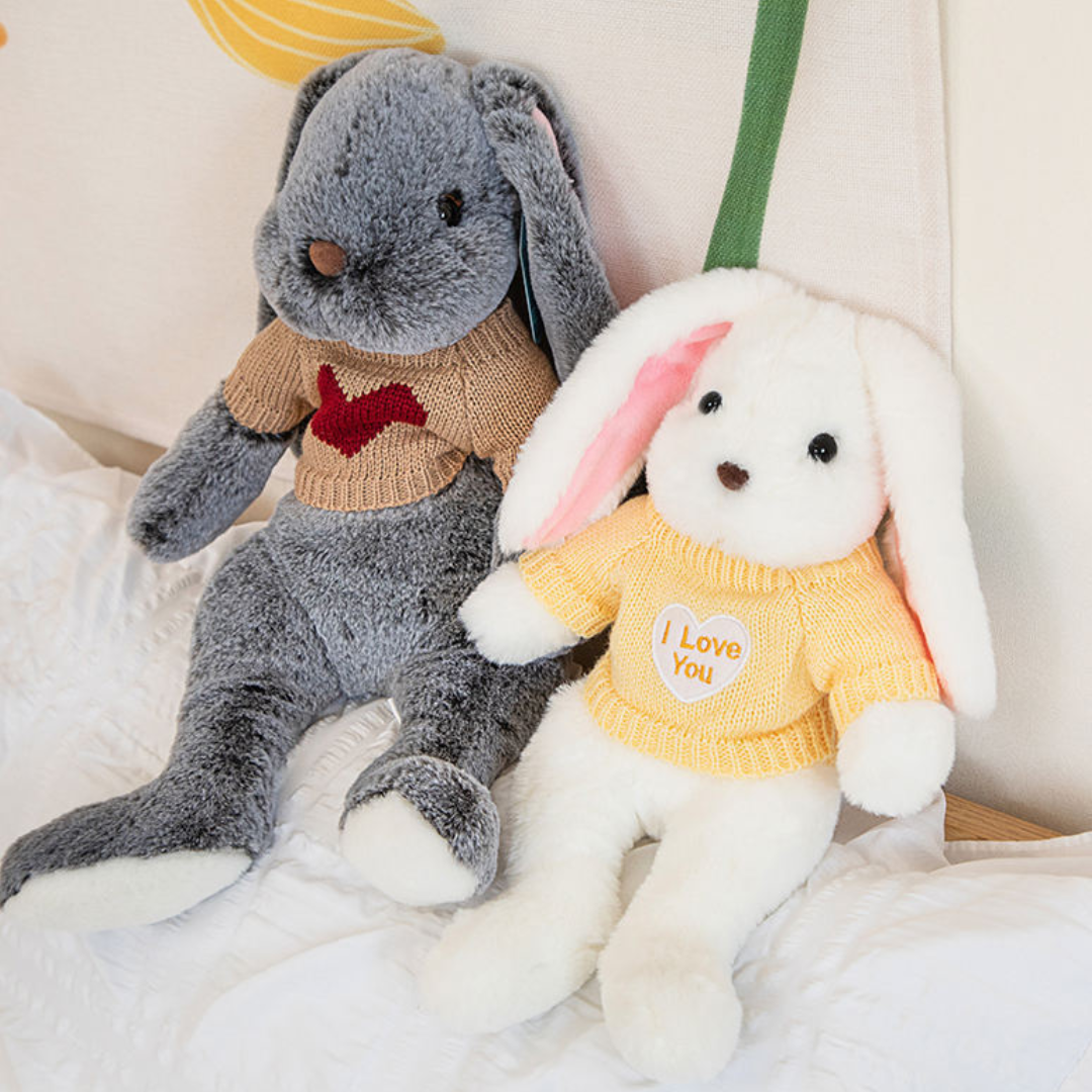 Grey Bunny Buddy™ - Knuffel konijn met kleding