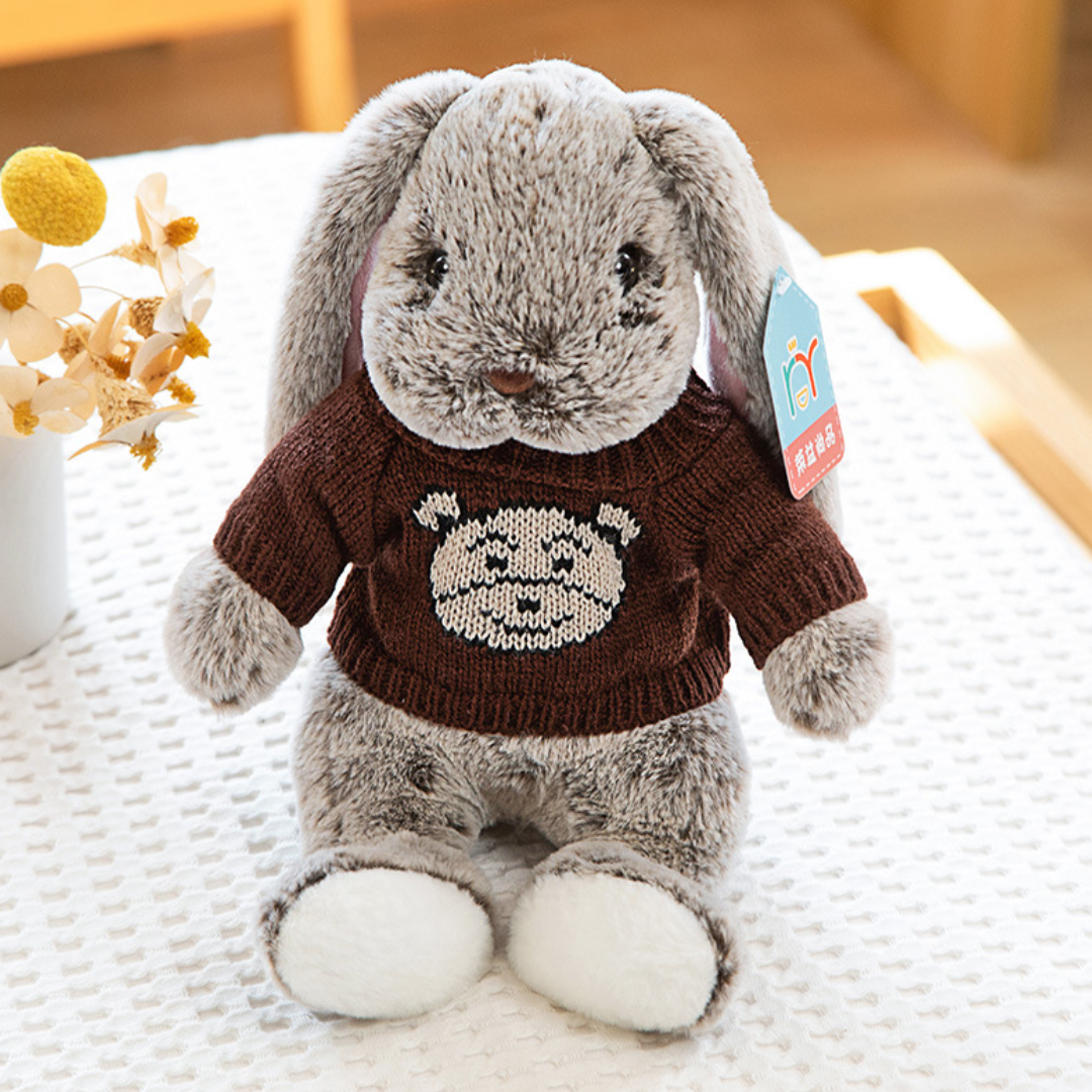 Grey Bunny Buddy™ - Knuffel konijn met kleding