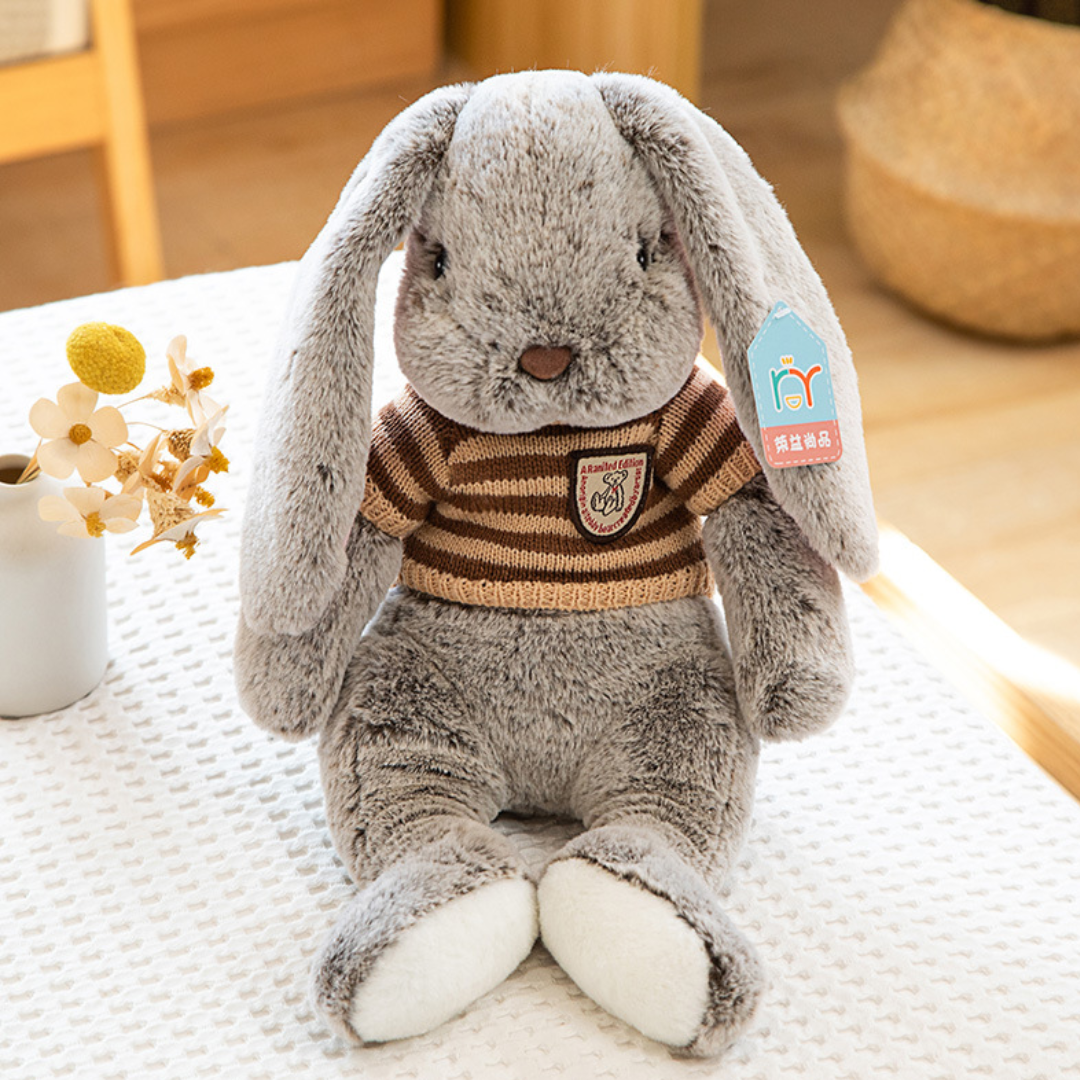 Grey Bunny Buddy™ - Knuffel konijn met kleding