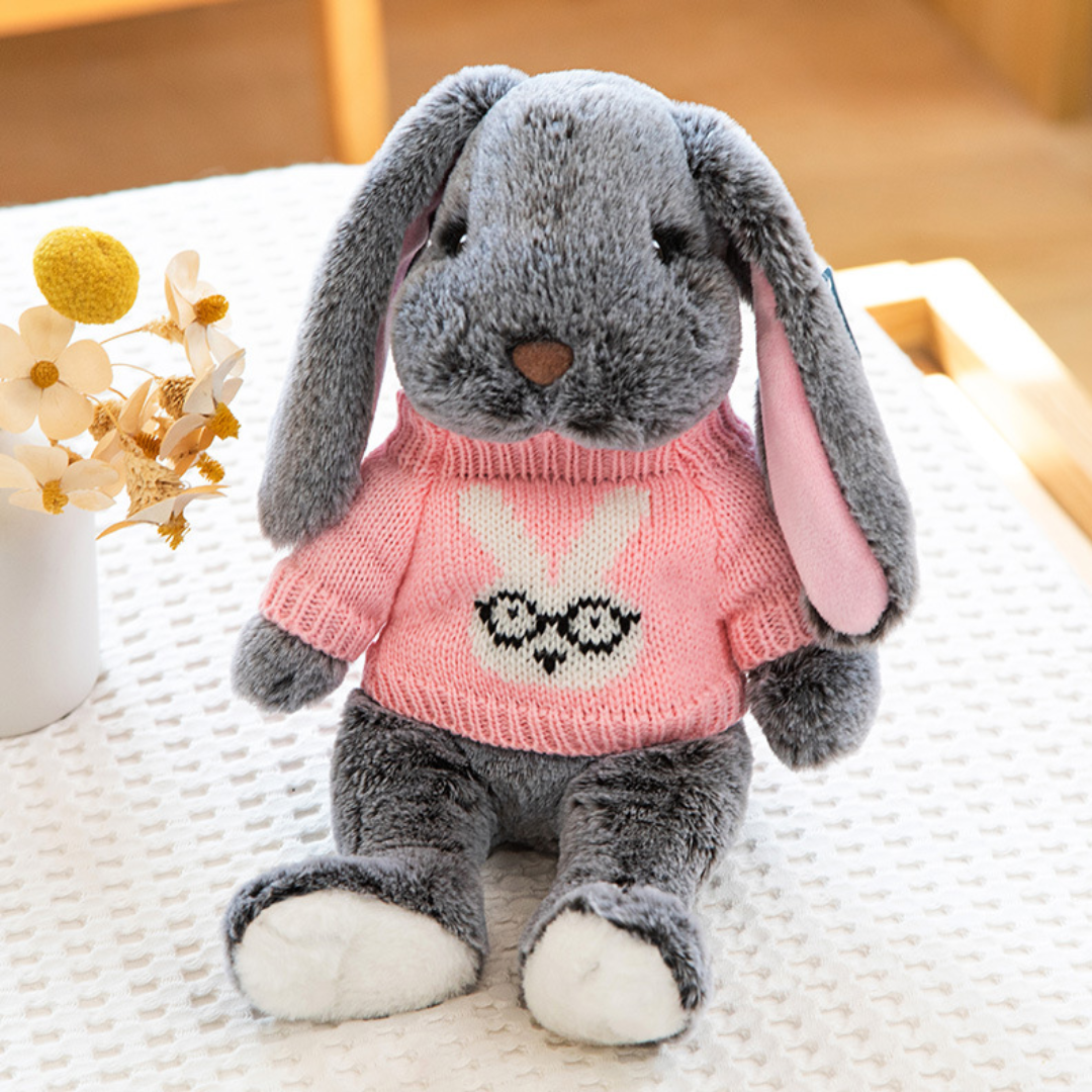 Grey Bunny Buddy™ - Knuffel konijn met kleding